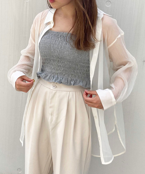 titty＆Co. PETIT（ティティアンドコープティ）の「【titty&Co.PETIT】フリルシャーリングキャミトップス（キャミソール・レディース・グレー/ホワイト/ブラック・FREE）」の17枚目の写真
