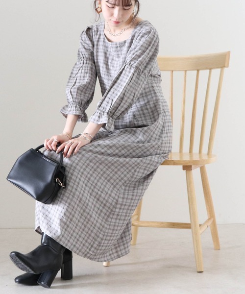Cheek(チーク)の「キャンディースリーブチェックワンピース(ワンピース・レディース・ピンク/ブルー/グレイッシュベージュ・FREE)」の17枚目の写真