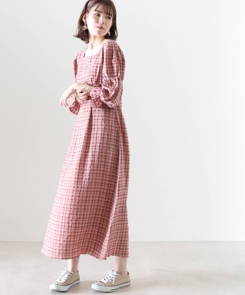 Cheek(チーク)の「キャンディースリーブチェックワンピース(ワンピース・レディース・ピンク/ブルー/グレイッシュベージュ・FREE)」の22枚目の写真