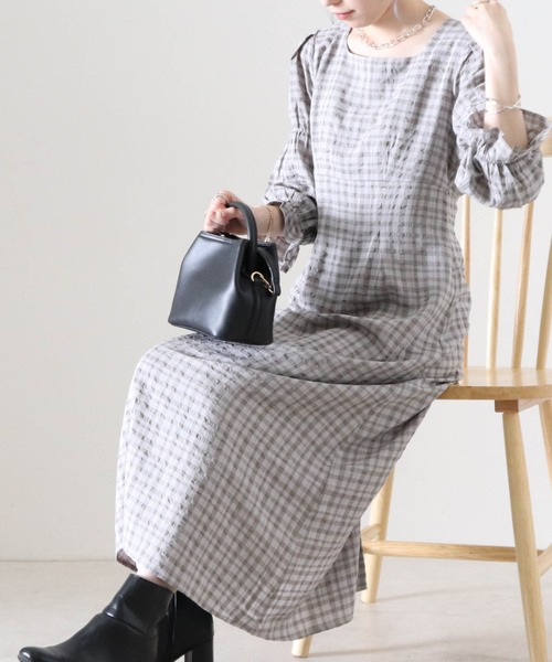 Cheek(チーク)の「キャンディースリーブチェックワンピース(ワンピース・レディース・ピンク/ブルー/グレイッシュベージュ・FREE)」の8枚目の写真