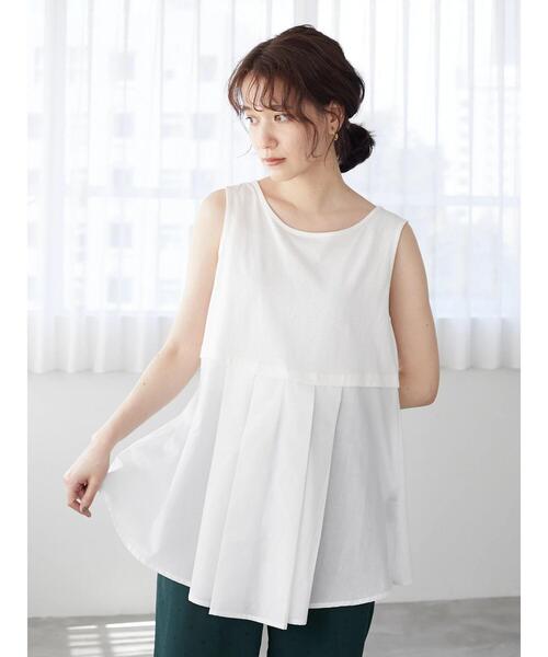 Green　Parks（グリーンパークス）の「裾異素材使いタンクトップ＊（タンクトップ・レディース・ブラック/オフホワイト・FREE）」の4枚目の写真