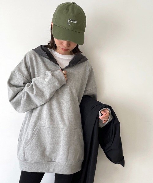 CANAL JEAN(キャナルジーン)の「PEACEOUT ENJOY(ピースアウトエンジョイ) 切り替え裏毛パーカー(パーカー・レディース・グレー・ONE SIZE)」の1枚目の写真
