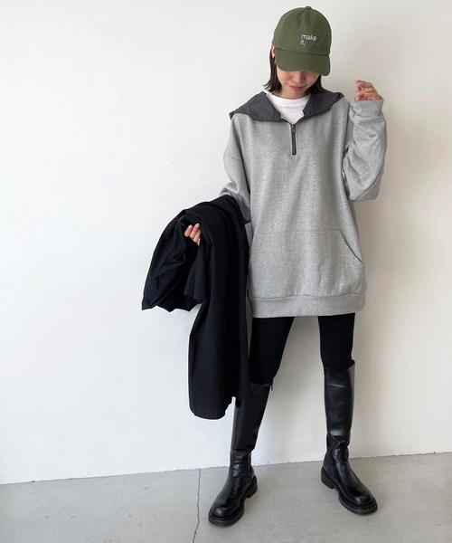CANAL JEAN(キャナルジーン)の「PEACEOUT ENJOY(ピースアウトエンジョイ) 切り替え裏毛パーカー(パーカー・レディース・グレー・ONE SIZE)」の5枚目の写真