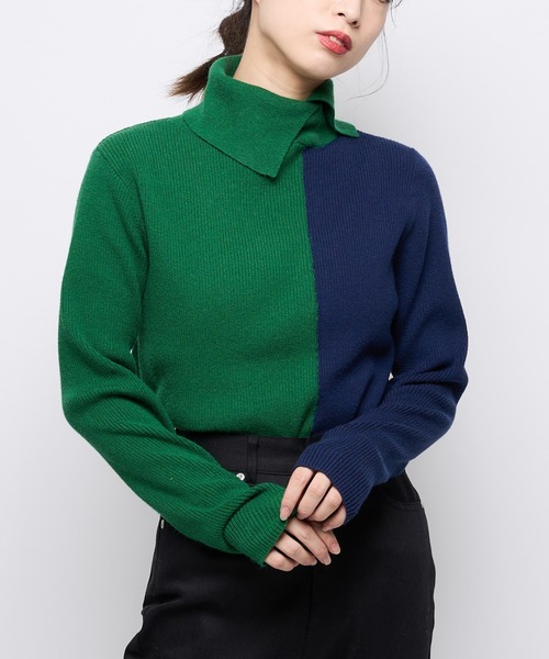 CIAOPANIC（チャオパニック）の「2トーンタートルネックプルオーバー（ニット/セーター・レディース・ブラック/グリーン/アイボリー・FREE）」の3枚目の写真