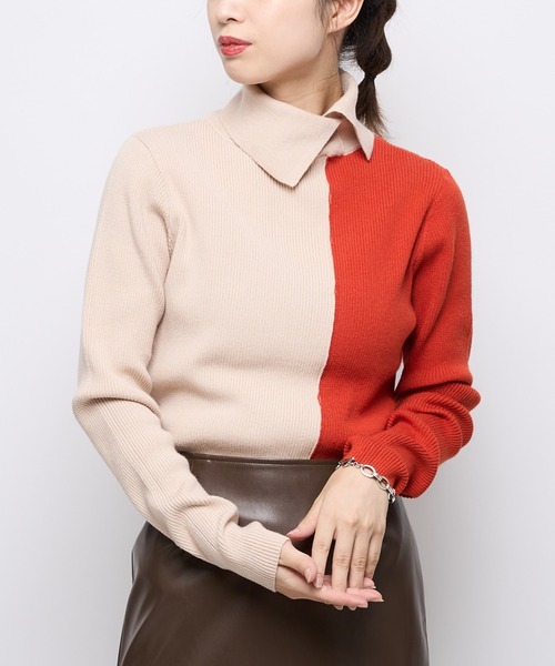 CIAOPANIC（チャオパニック）の「2トーンタートルネックプルオーバー（ニット/セーター・レディース・ブラック/グリーン/アイボリー・FREE）」の2枚目の写真