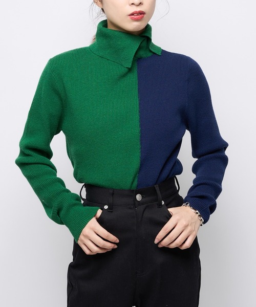 CIAOPANIC（チャオパニック）の「2トーンタートルネックプルオーバー（ニット/セーター・レディース・ブラック/グリーン/アイボリー・FREE）」の4枚目の写真