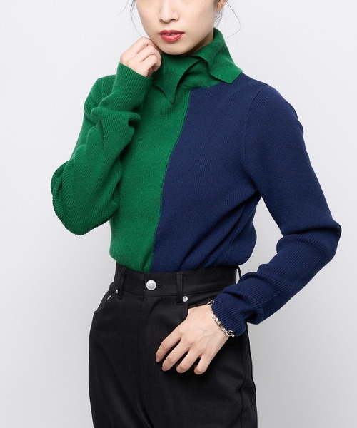 CIAOPANIC（チャオパニック）の「2トーンタートルネックプルオーバー（ニット/セーター・レディース・ブラック/グリーン/アイボリー・FREE）」の5枚目の写真