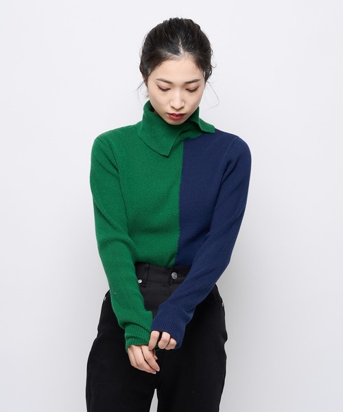CIAOPANIC（チャオパニック）の「2トーンタートルネックプルオーバー（ニット/セーター・レディース・ブラック/グリーン/アイボリー・FREE）」の7枚目の写真