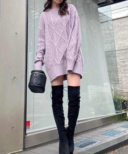 LIPSERVICE（リップサービス）の「BIGケーブルルーズニットワンピース(WEB限定)（ワンピース・レディース・ブラック/グレー/ブルー/ラベンダー/アイボリー・FREE）」の5枚目の写真