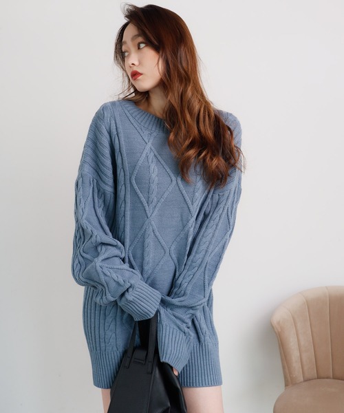 LIPSERVICE（リップサービス）の「BIGケーブルルーズニットワンピース(WEB限定)（ワンピース・レディース・ブラック/グレー/ブルー/ラベンダー/アイボリー・FREE）」の4枚目の写真