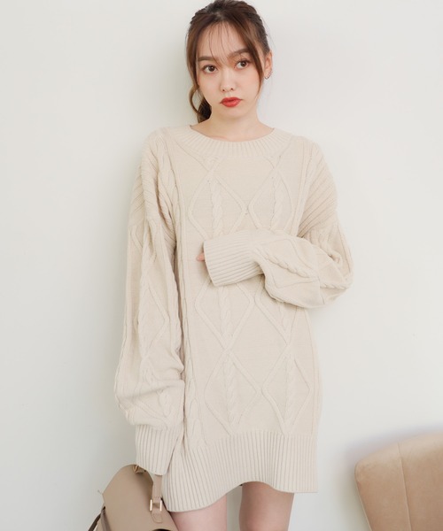 LIPSERVICE（リップサービス）の「BIGケーブルルーズニットワンピース(WEB限定)（ワンピース・レディース・ブラック/グレー/ブルー/ラベンダー/アイボリー・FREE）」の18枚目の写真