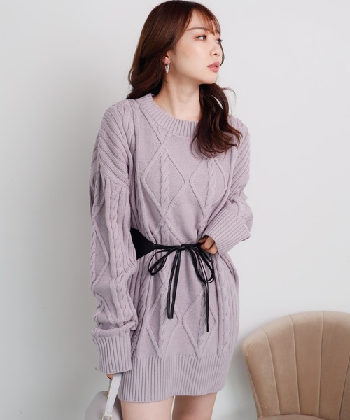 LIPSERVICE（リップサービス）の「BIGケーブルルーズニットワンピース(WEB限定)（ワンピース・レディース・ブラック/グレー/ブルー/ラベンダー/アイボリー・FREE）」の16枚目の写真