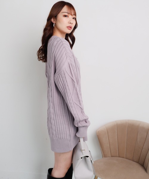 LIPSERVICE（リップサービス）の「BIGケーブルルーズニットワンピース(WEB限定)（ワンピース・レディース・ブラック/グレー/ブルー/ラベンダー/アイボリー・FREE）」の13枚目の写真