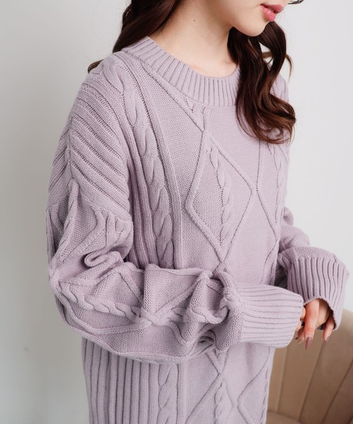 LIPSERVICE（リップサービス）の「BIGケーブルルーズニットワンピース(WEB限定)（ワンピース・レディース・ブラック/グレー/ブルー/ラベンダー/アイボリー・FREE）」の19枚目の写真