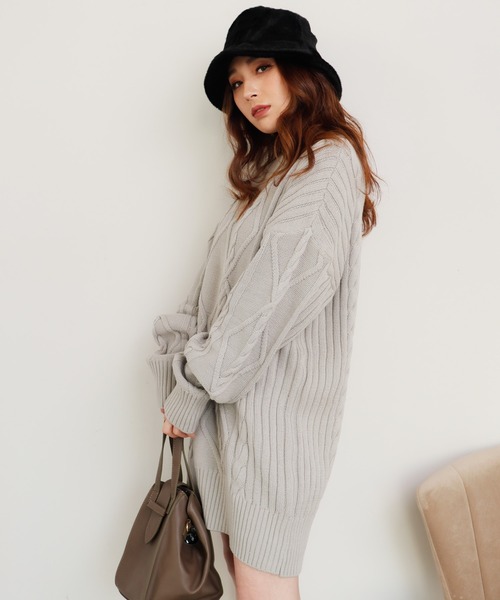 LIPSERVICE（リップサービス）の「BIGケーブルルーズニットワンピース(WEB限定)（ワンピース・レディース・ブラック/グレー/ブルー/ラベンダー/アイボリー・FREE）」の9枚目の写真