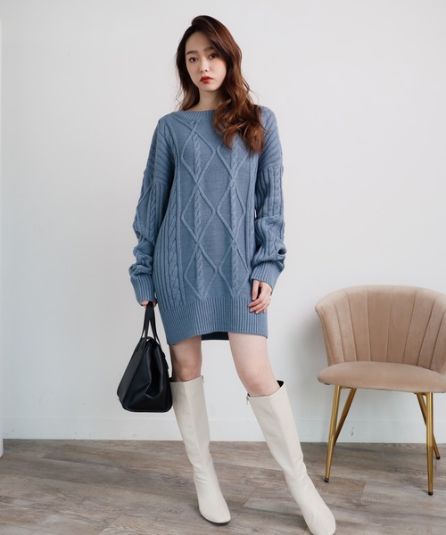 LIPSERVICE（リップサービス）の「BIGケーブルルーズニットワンピース(WEB限定)（ワンピース・レディース・ブラック/グレー/ブルー/ラベンダー/アイボリー・FREE）」の14枚目の写真