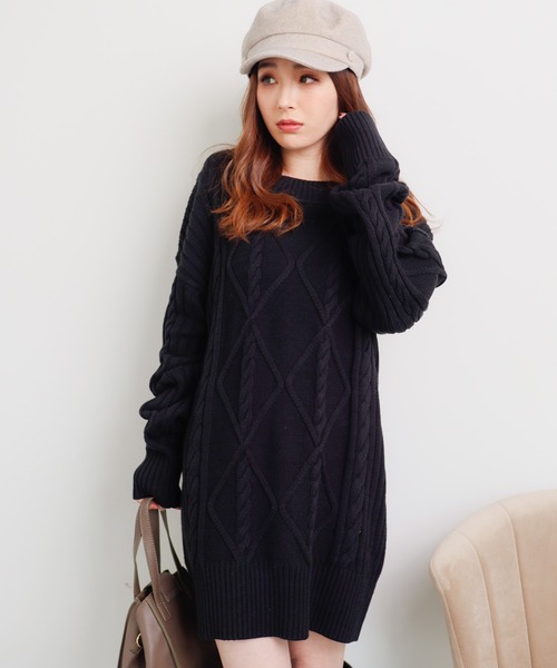 LIPSERVICE（リップサービス）の「BIGケーブルルーズニットワンピース(WEB限定)（ワンピース・レディース・ブラック/グレー/ブルー/ラベンダー/アイボリー・FREE）」の7枚目の写真