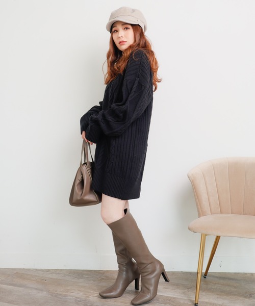 LIPSERVICE（リップサービス）の「BIGケーブルルーズニットワンピース(WEB限定)（ワンピース・レディース・ブラック/グレー/ブルー/ラベンダー/アイボリー・FREE）」の20枚目の写真