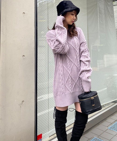 LIPSERVICE（リップサービス）の「BIGケーブルルーズニットワンピース(WEB限定)（ワンピース・レディース・ブラック/グレー/ブルー/ラベンダー/アイボリー・FREE）」の21枚目の写真