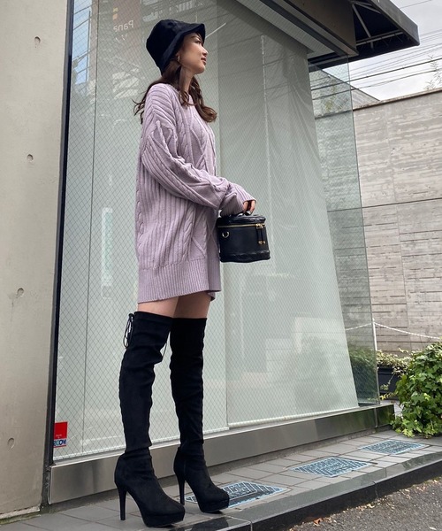 LIPSERVICE（リップサービス）の「BIGケーブルルーズニットワンピース(WEB限定)（ワンピース・レディース・ブラック/グレー/ブルー/ラベンダー/アイボリー・FREE）」の22枚目の写真