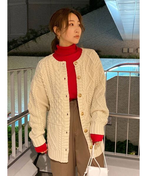 Ungrid（アングリッド）の「2wayケーブルニットカーデ（カーディガン/ボレロ・レディース・チャコールグレー/アイボリー・FREE）」の3枚目の写真