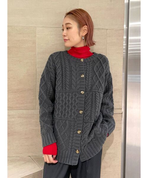 Ungrid（アングリッド）の「2wayケーブルニットカーデ（カーディガン/ボレロ・レディース・チャコールグレー/アイボリー・FREE）」の5枚目の写真
