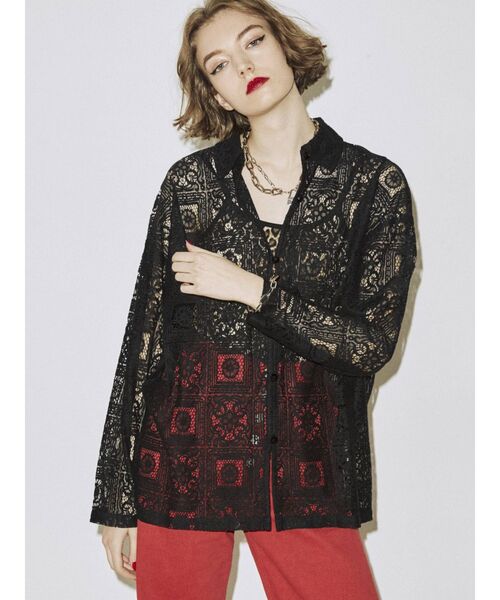 jouetie（ジュエティ）の「幾何学オーバーレースシャツ【シースルー】（シャツ/ブラウス・レディース・オフホワイト/ブラック/イエロー/グリーン・MEDIUM）」の7枚目の写真