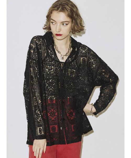 jouetie（ジュエティ）の「幾何学オーバーレースシャツ【シースルー】（シャツ/ブラウス・レディース・オフホワイト/ブラック/イエロー/グリーン・MEDIUM）」の8枚目の写真