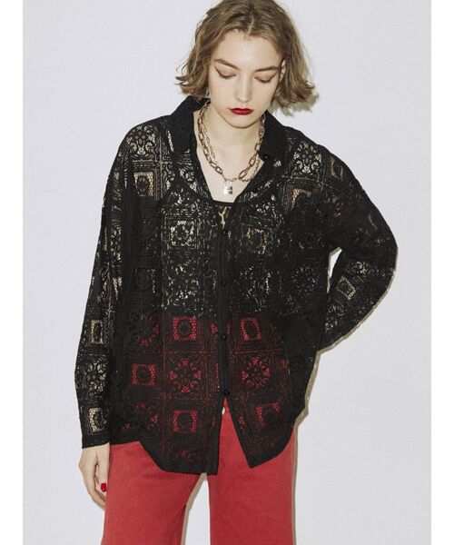 jouetie（ジュエティ）の「幾何学オーバーレースシャツ【シースルー】（シャツ/ブラウス・レディース・オフホワイト/ブラック/イエロー/グリーン・MEDIUM）」の10枚目の写真