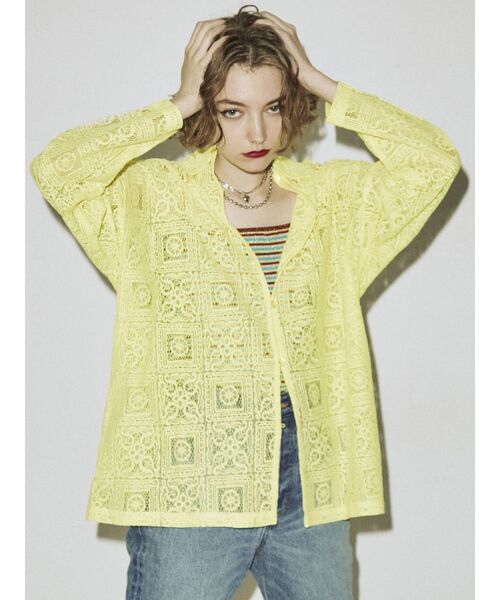 jouetie（ジュエティ）の「幾何学オーバーレースシャツ【シースルー】（シャツ/ブラウス・レディース・オフホワイト/ブラック/イエロー/グリーン・MEDIUM）」の17枚目の写真