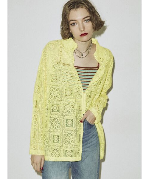 jouetie（ジュエティ）の「幾何学オーバーレースシャツ【シースルー】（シャツ/ブラウス・レディース・オフホワイト/ブラック/イエロー/グリーン・MEDIUM）」の19枚目の写真