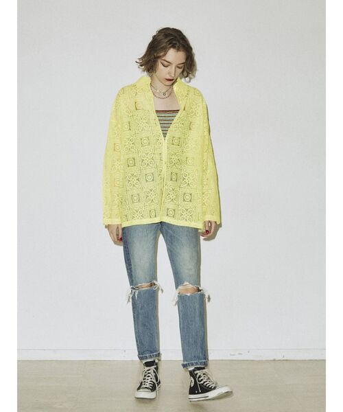 jouetie（ジュエティ）の「幾何学オーバーレースシャツ【シースルー】（シャツ/ブラウス・レディース・オフホワイト/ブラック/イエロー/グリーン・MEDIUM）」の20枚目の写真