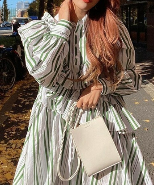 web限定アシンメトリーフリルストライプワンピース EIMY ISTOIRE（エイミーイストワール）の「アシンメトリーフリル