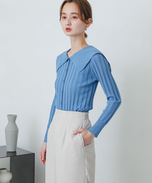 SENSE OF PLACE by URBAN RESEARCH（センスオブプレイスバイアーバンリサーチ）の「ビッグカラーリブカーディガン（カーディガン/ボレロ・レディース・ブルー/ブラック/ベージュ・ONE）」の4枚目の写真