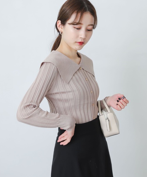 SENSE OF PLACE by URBAN RESEARCH（センスオブプレイスバイアーバンリサーチ）の「ビッグカラーリブカーディガン（カーディガン/ボレロ・レディース・ブルー/ブラック/ベージュ・ONE）」の8枚目の写真