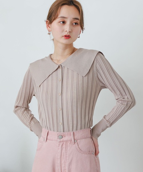 SENSE OF PLACE by URBAN RESEARCH（センスオブプレイスバイアーバンリサーチ）の「ビッグカラーリブカーディガン（カーディガン/ボレロ・レディース・ブルー/ブラック/ベージュ・ONE）」の13枚目の写真