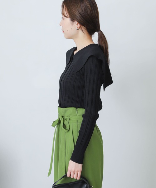 SENSE OF PLACE by URBAN RESEARCH（センスオブプレイスバイアーバンリサーチ）の「ビッグカラーリブカーディガン（カーディガン/ボレロ・レディース・ブルー/ブラック/ベージュ・ONE）」の20枚目の写真