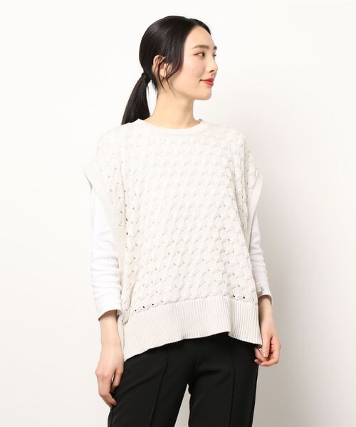 Samansa Mos2 blue（サマンサモスモスブルー）の「透かし柄ニットベスト（ベスト・レディース・オフホワイト/ミント/シルバーグレー・ﾌﾘ-）」の6枚目の写真