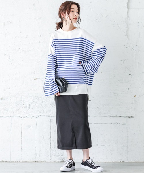 SUGAR BISKET（シュガービスケット）の「バスクボーダービッグロングＴシャツ（Tシャツ/カットソー・レディース・ブラック/ピンク/オレンジ/ブルー・フリー）」の20枚目の写真