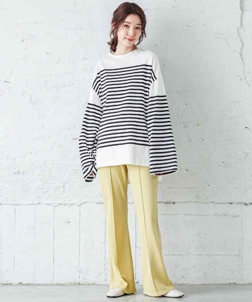 SUGAR BISKET（シュガービスケット）の「バスクボーダービッグロングＴシャツ（Tシャツ/カットソー・レディース・ブラック/ピンク/オレンジ/ブルー・フリー）」の8枚目の写真