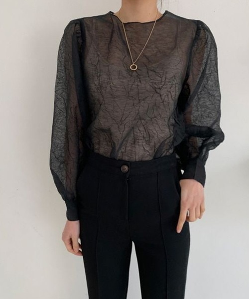 Leja(レジャ)の「【LEJA】シアー透けオーバーサイズブラウス(Tシャツ/カットソー・レディース・ブラック/ベージュ・FREE)」の2枚目の写真