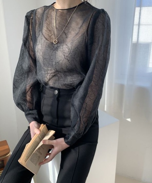 Leja(レジャ)の「【LEJA】シアー透けオーバーサイズブラウス(Tシャツ/カットソー・レディース・ブラック/ベージュ・FREE)」の3枚目の写真