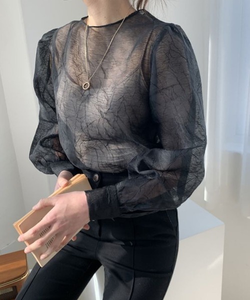 Leja(レジャ)の「【LEJA】シアー透けオーバーサイズブラウス(Tシャツ/カットソー・レディース・ブラック/ベージュ・FREE)」の4枚目の写真