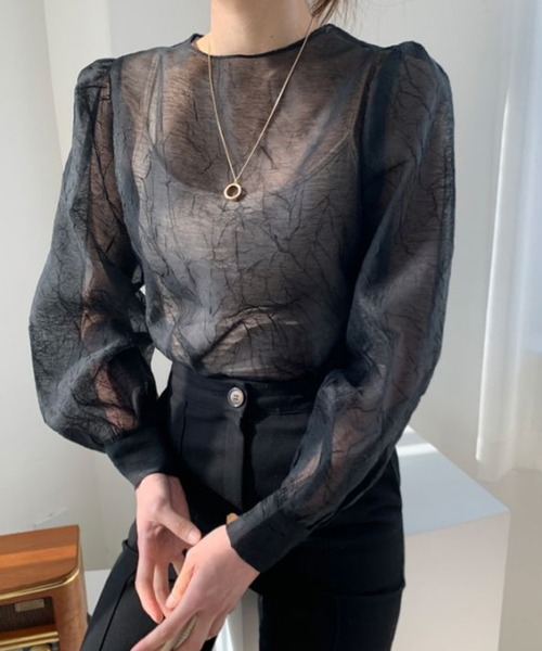 Leja(レジャ)の「【LEJA】シアー透けオーバーサイズブラウス(Tシャツ/カットソー・レディース・ブラック/ベージュ・FREE)」の5枚目の写真