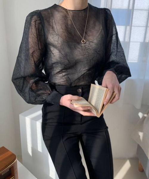 Leja(レジャ)の「【LEJA】シアー透けオーバーサイズブラウス(Tシャツ/カットソー・レディース・ブラック/ベージュ・FREE)」の7枚目の写真