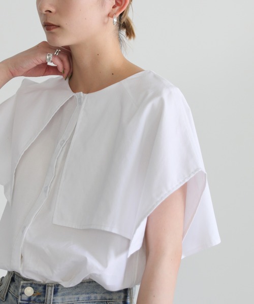 select MOCA（セレクトモカ）の「ビッグカラーノースリーブブラウス（シャツ/ブラウス・レディース・ブラック/オフホワイト・FREE）」の2枚目の写真
