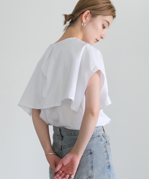 select MOCA（セレクトモカ）の「ビッグカラーノースリーブブラウス（シャツ/ブラウス・レディース・ブラック/オフホワイト・FREE）」の7枚目の写真