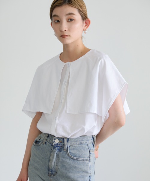 select MOCA（セレクトモカ）の「ビッグカラーノースリーブブラウス（シャツ/ブラウス・レディース・ブラック/オフホワイト・FREE）」の5枚目の写真