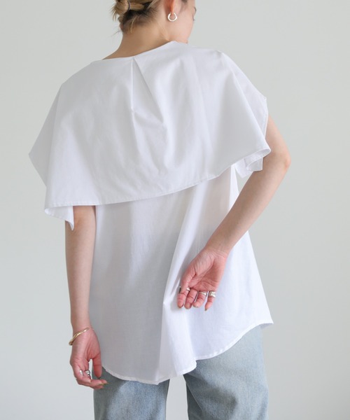 select MOCA（セレクトモカ）の「ビッグカラーノースリーブブラウス（シャツ/ブラウス・レディース・ブラック/オフホワイト・FREE）」の11枚目の写真