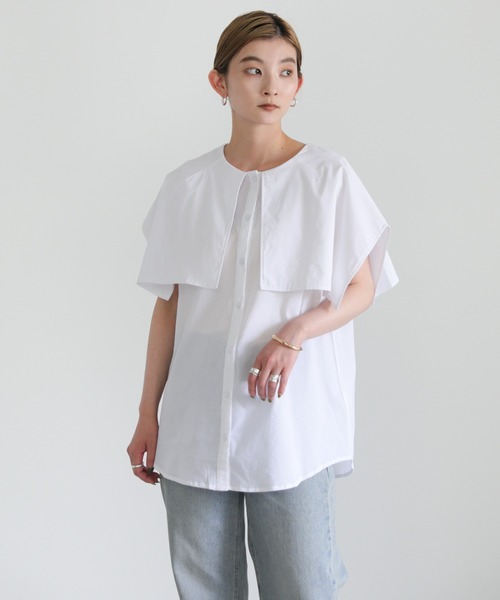 select MOCA（セレクトモカ）の「ビッグカラーノースリーブブラウス（シャツ/ブラウス・レディース・ブラック/オフホワイト・FREE）」の10枚目の写真